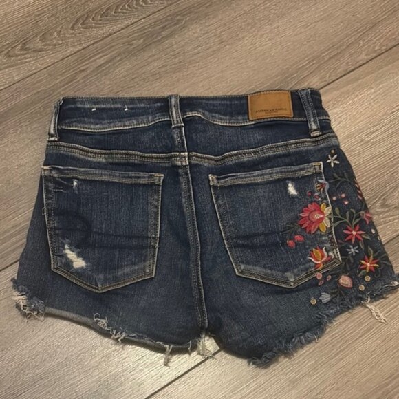 American Eagle Outfitters Blue Jean Shorts with Floral Embroidery - Picture 2 of 7
